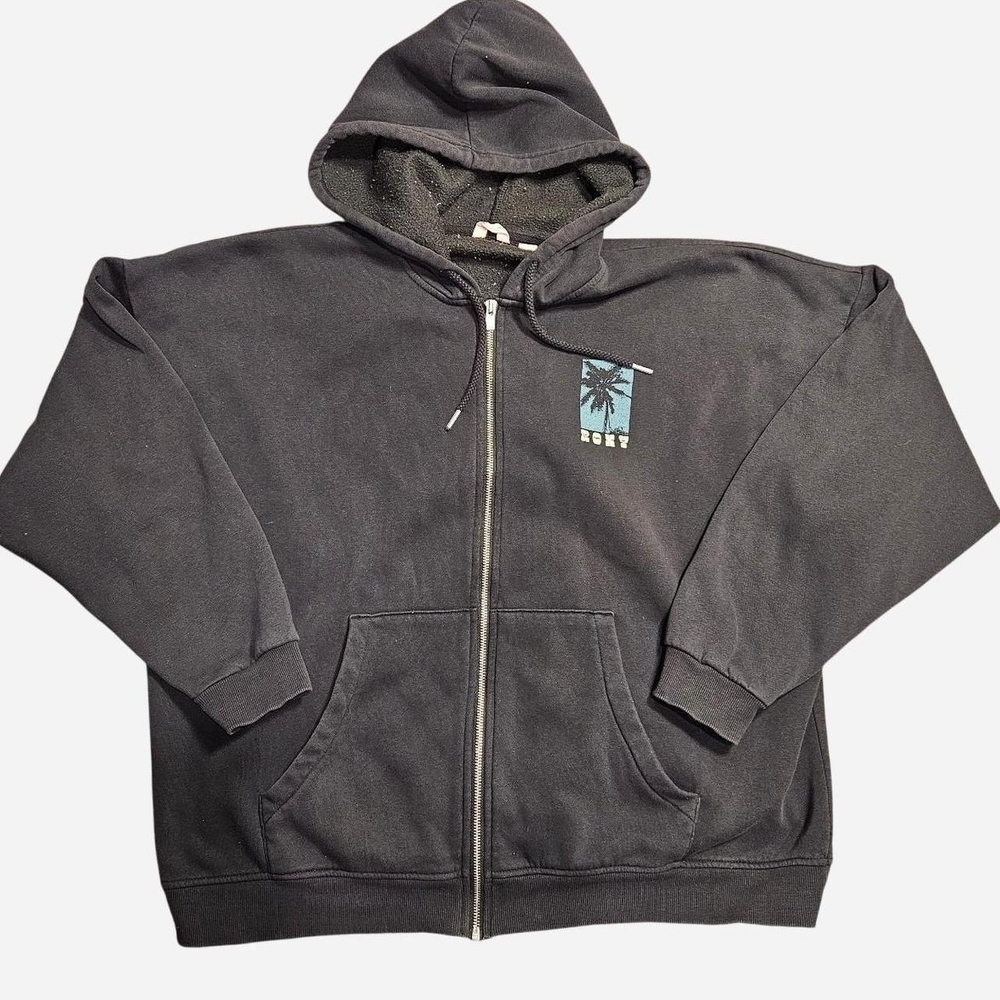 Vintage Roxy Black Zip-up Hoodie with Back Graphic - Picture 3 of 6